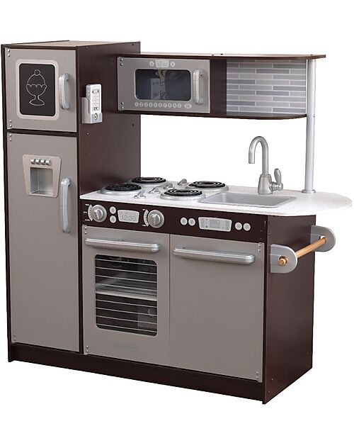 KidKraft Cucina Giocattolo Uptown Espresso - Design Moderno - Elettrodomestici Interattivi! Cucine Giocattolo