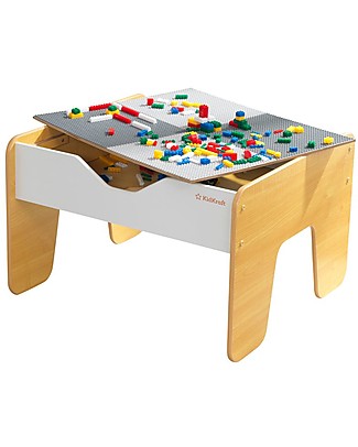 KidKraft Tavolo Attività Reversibile 2-in1, Grigio e Bianco - Trenini e mattoncini! Sedie