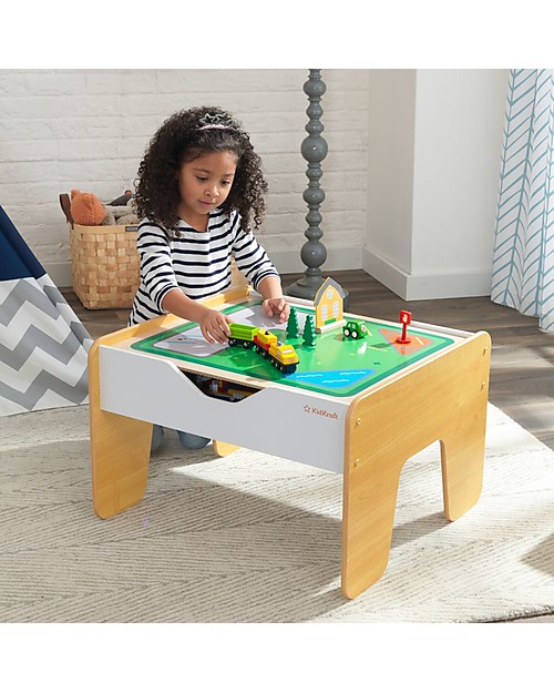 KidKraft Tavolo Attività Reversibile 2-in1, Grigio e Bianco - Trenini e mattoncini! Tavoli