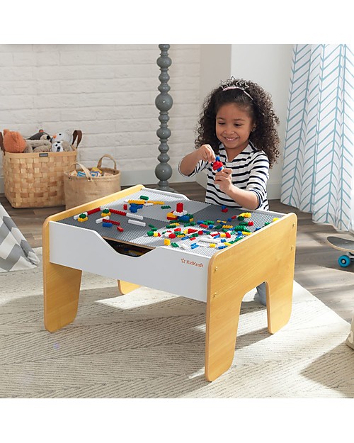 KidKraft Tavolo Attività Reversibile 2-in1, Grigio e Bianco - Trenini e mattoncini! Tavoli