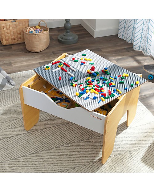 KidKraft Tavolo Attività Reversibile 2-in1, Grigio e Bianco - Trenini e mattoncini! Tavoli