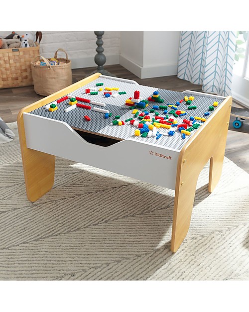 KidKraft Tavolo Attività Reversibile 2-in1, Grigio e Bianco - Trenini e mattoncini! Tavoli