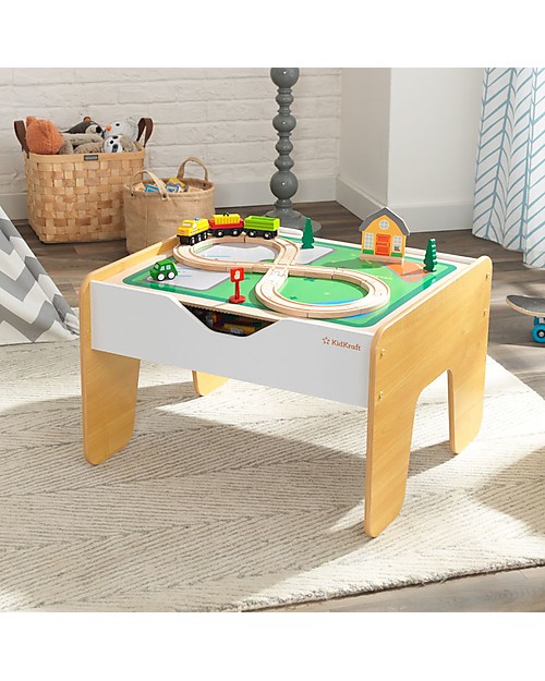 KidKraft Tavolo Attività Reversibile 2-in1, Grigio e Bianco - Trenini e mattoncini! Tavoli