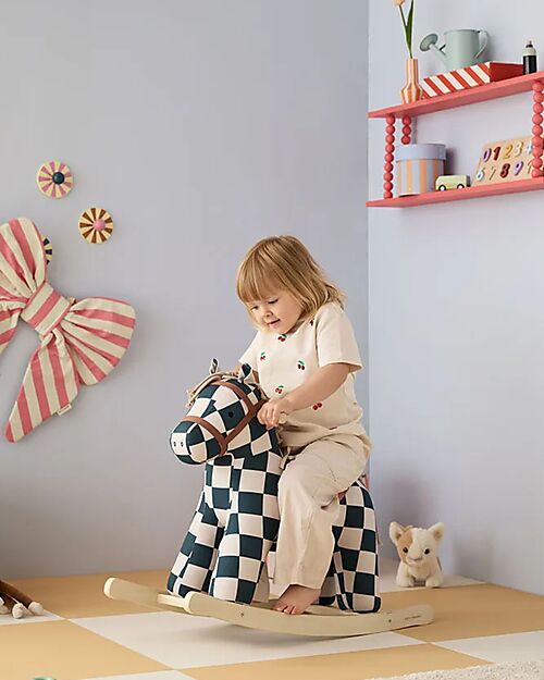 Kid's Concept Cavallo a Dondolo - Miro - Scacchi - Petrolio e Bianco - 18m+ Cavalcabili