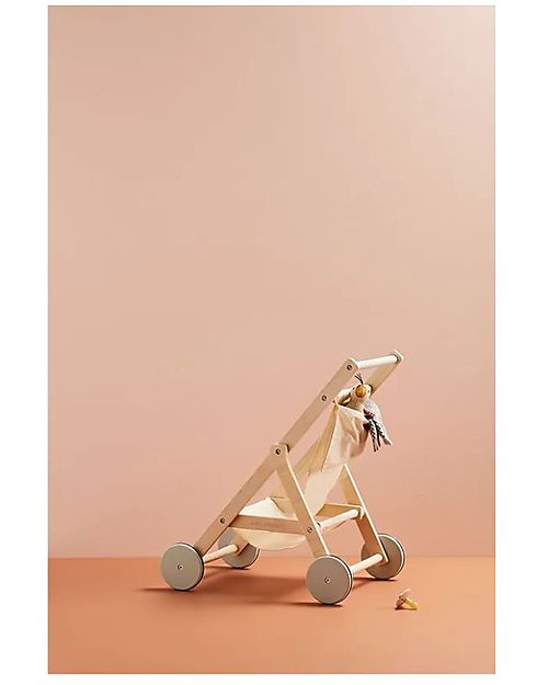 Kid's Concept Passeggino per Bambole - Legno e Cotone - Porta la tua bambola sempre con te! Carrozzine per Bambole