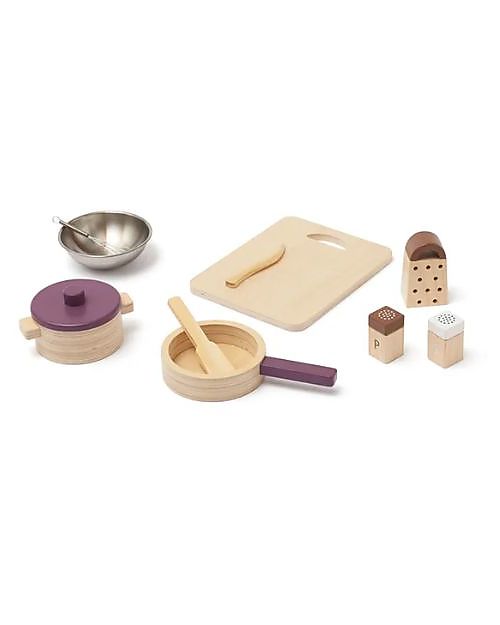 Kid's Concept Set di Pentole Giocattolo - Legno - 10 Pezzi - Tutti a tavola! Cucine Giocattolo