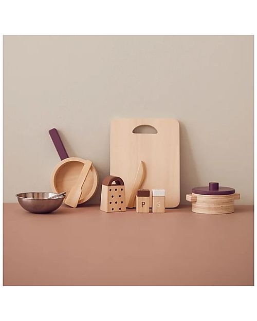 Kid's Concept Set di Pentole Giocattolo - Legno - 10 Pezzi - Tutti a tavola! Cucine Giocattolo