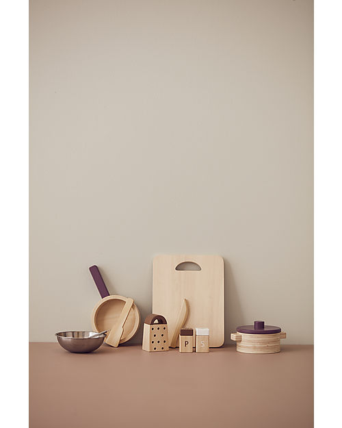 Kid's Concept Set di Pentole Giocattolo - Legno - 10 Pezzi - Tutti a tavola! Cucine Giocattolo