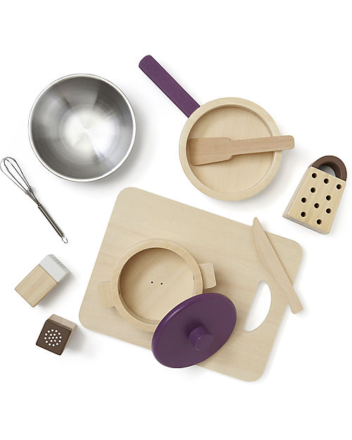 Kid's Concept Set di Pentole Giocattolo - Legno - 10 Pezzi - Tutti a tavola! Cucine Giocattolo