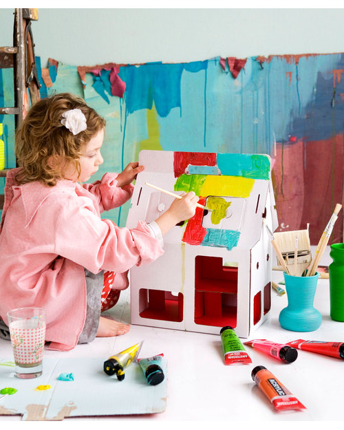 Kidsonroof Casetta Trasportabile Bianca Mobile Home - da montare e decorare - 100% Cartone Riciclato Casette per Bambini