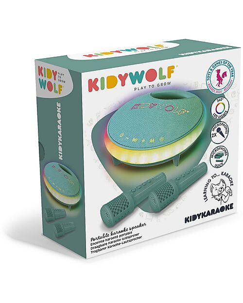 Kidywolf Karaoke per Bambini - Verde - 2 Microfoni e 2 Altoparlanti Lettori Audio