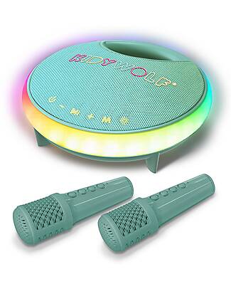 Kidywolf Karaoke per Bambini - Verde - 2 Microfoni e 2 Altoparlanti Lettori Audio