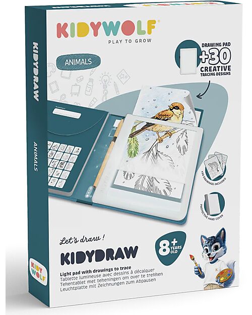 Kidywolf Pad Retroilluminato per Ricalco - Animali - Creatività e Divertimento per Bambini - 8+anni Disegnare e Colorare