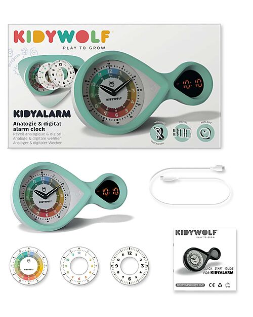 Kidywolf Sveglia Analogica e Digitale - Verde - Ottima per Imparare a Leggere l'Ora - 6+ anni Orologi