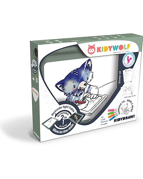 Kidywolf Tavoletta Luminosa per Disegnare e Scrivere -  Kit 4 Pennarelli al Neon - Ricarica USB-C Lavagnette
