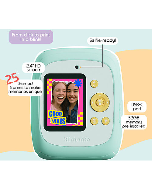 Kiimento Fotocamera Istantanea Digitale Kiimento - Menta - Stampa Ink-Free - Dai 8 Anni Macchine Fotografiche