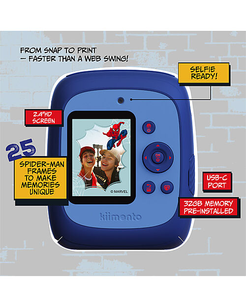 Kiimento Fotocamera Istantanea Digitale Kiimento - Spider-Man - Stampa Ink-Free - Dai 8 Anni Macchine Fotografiche