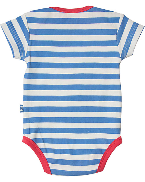 Kite Body Manica Corta Turtle, Righe Bianco e Blu - 100% Cotone Bio (0/12 mesi) Body Manica Lunga