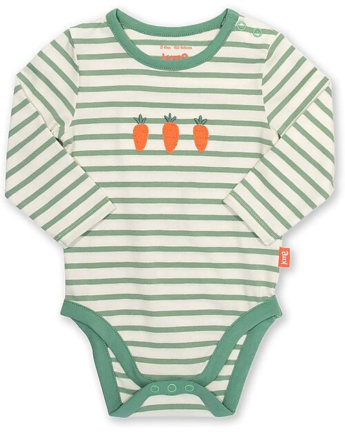 Kite Body Maniche Lunghe - Righe Verdi - Carote - Cotone Bio Body Manica Lunga