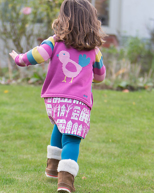 Kite Cardigan Bimba Righe e Uccellino - 100% Cotone Bio con Bottoncini in Legno di Cocco Cardigan