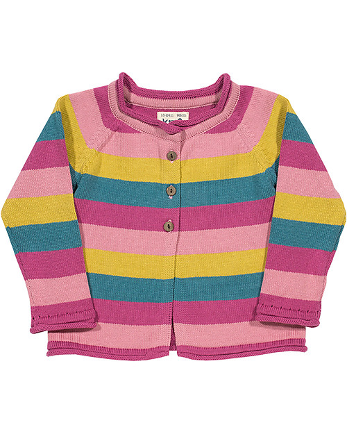 Kite Cardigan Bimba Righe e Uccellino - 100% Cotone Bio con Bottoncini in Legno di Cocco Cardigan
