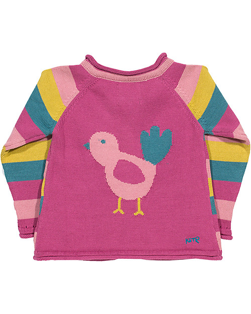 Kite Cardigan Bimba Righe e Uccellino - 100% Cotone Bio con Bottoncini in Legno di Cocco Cardigan