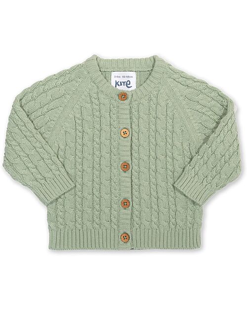 Kite Cardigan Lavorato a Maglia - Verde Chiaro - con Bottoni - 100% Cotone Bio Cardigan