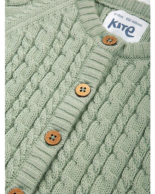 Kite Cardigan Lavorato a Maglia - Verde Chiaro - con Bottoni - 100% Cotone Bio Cardigan