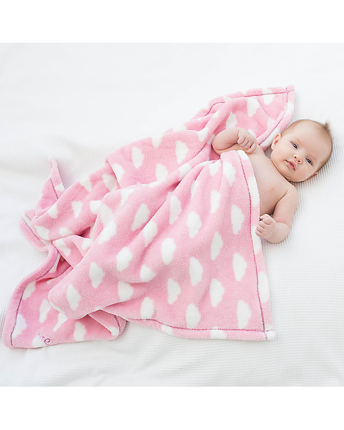Kite Copertina in Pile, Rosa con Nuvolette 80 x 100 cm - Eco fibra Swaddle di Mussola