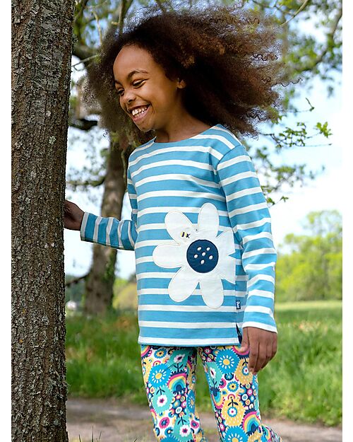 Kite Maglia Maniche Lunghe - Blu - Strisce con Stampa - 100% Cotone Bio Maglie Manica Lunga