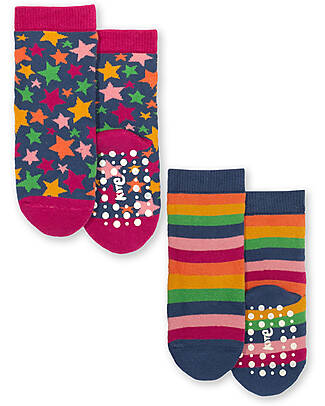 Kite Set 2 Paia Calzini Antiscivolo Bimbi - Superstar Multicolor Rosa - Cotone Bio Calzini