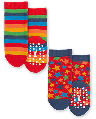 Kite Set 2 Paia Calzini Antiscivolo Bimbi - Superstar Multicolor Rosso - Cotone Bio Calzini