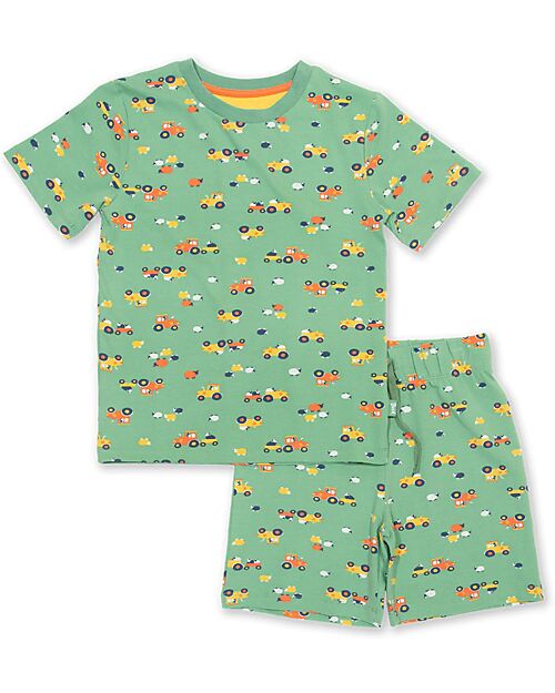 Kite Set Pigiama Maglia e Pantalone Corto - Verde - Stampa Trattore - Cotone Bio Pigiami