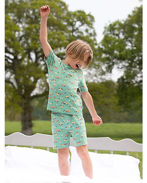 Kite Set Pigiama Maglia e Pantalone Corto - Verde - Stampa Trattore - Cotone Bio Pigiami