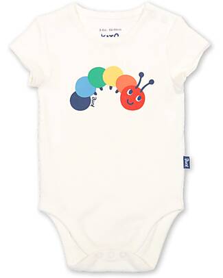 Kite Tutina Maniche Corte - Crema - Stampa Bruco Multicolore - Cotone Bio Body Manica Corta