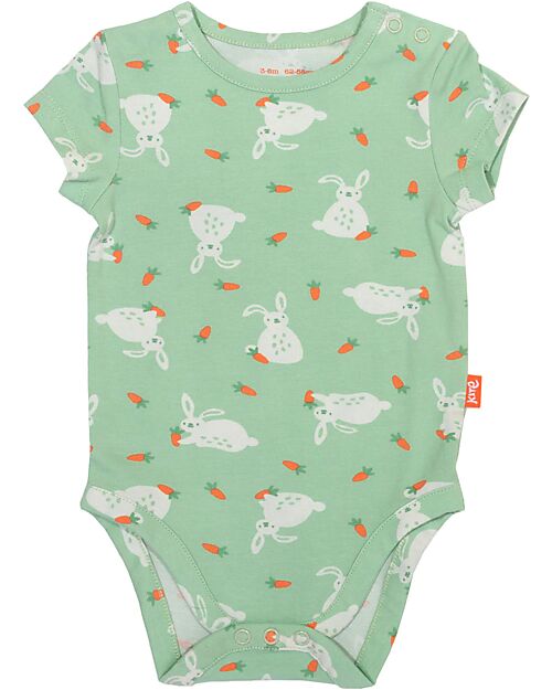 Kite Tutina Maniche Corte - Verde Chiaro - Stampa Coniglietti - Cotone Bio Body Manica Corta