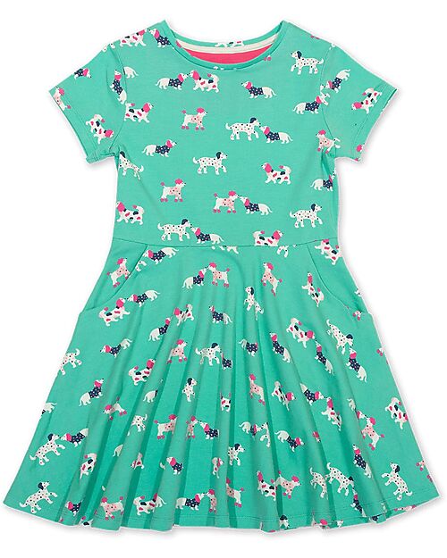 Kite Vestito Maniche Corte - Verde - Dog - Taglio Svasato - Jersey di Cotone Organico Vestiti_