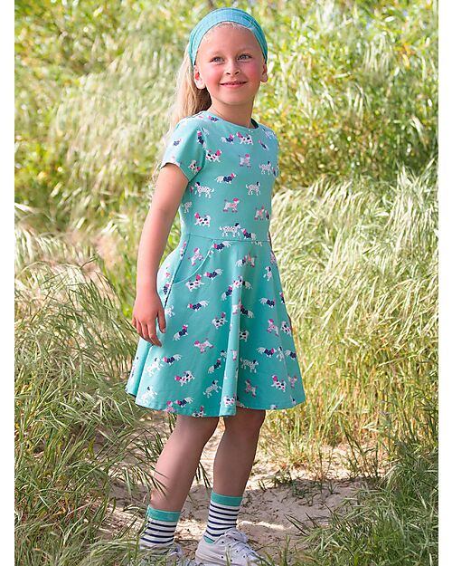 Kite Vestito Maniche Corte - Verde - Dog - Taglio Svasato - Jersey di Cotone Organico Vestiti_