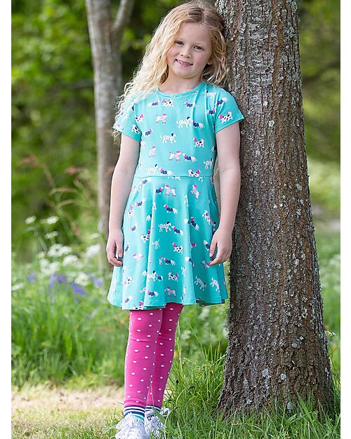 Kite Vestito Maniche Corte - Verde - Dog - Taglio Svasato - Jersey di Cotone Organico Vestiti_