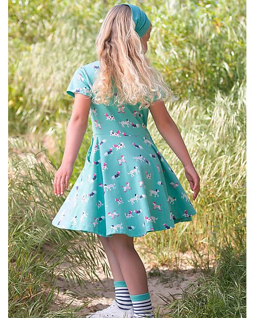 Kite Vestito Maniche Corte - Verde - Dog - Taglio Svasato - Jersey di Cotone Organico Vestiti_