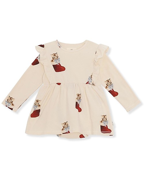 Konges Slojd Abito Maniche Lunghe con Volant - Christmas Kitty - Cotone - Semplicemente Meraviglioso! Vestiti_