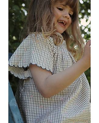 Konges Slojd Blusa Bitsy - Three Leaf Check - con Collo Elasticizzato e Arricciato Bluse