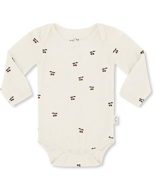 Konges Slojd Body Manica Lunga - Ciliegie - Cotone Bio Elasticizzato Body Manica Lunga