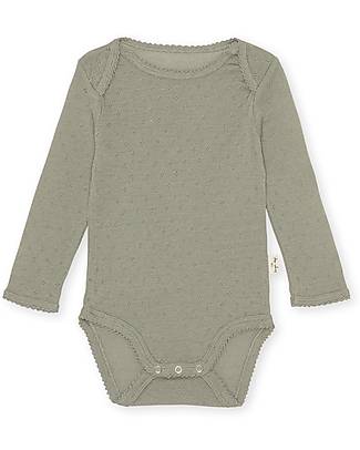 Konges Slojd Body Manica Lunga Uma - Verde Salvia - 100% Morbida Lana Merino Body Manica Lunga