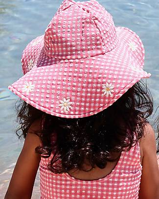 Konges Slojd Cappellino Estivo Soline - Rosa a Quadretti - con Margherite - UPF 50+ Cappelli Estivi