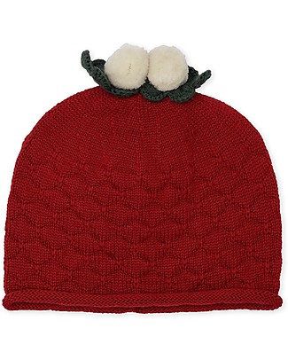 Konges Slojd Cappello a Maglia con Pompon - Christmas Red - 100% Lana Merino Cappelli Invernali