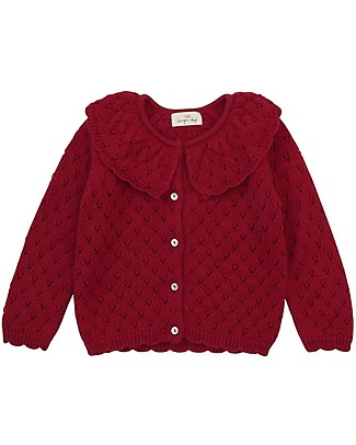 Konges Slojd Cardigan Traforato con Collo Volant - Red Holiday - 100% Lana Merino Cardigan