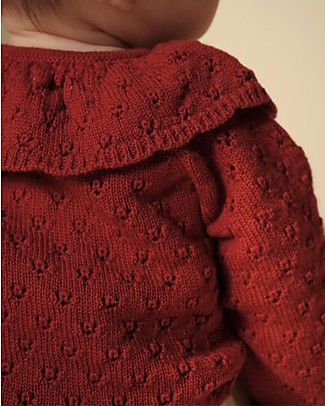 Konges Slojd Cardigan Traforato con Collo Volant - Red Holiday - 100% Lana Merino Cardigan