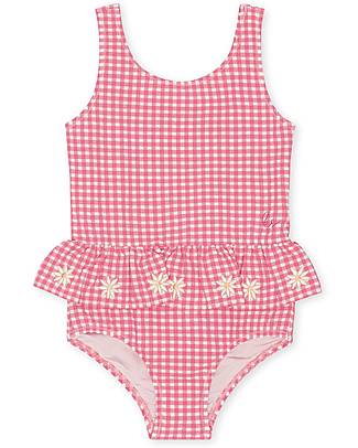 Konges Slojd Costume Intero Soline con Balza - a Quadretti/Rosa - da Plastica Riciclata! Costumi Interi