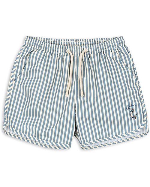 Konges Slojd Costume Pantaloncino Asnou - Righe Bianco e Azzurro - con Laccio in Vita Boxer Mare